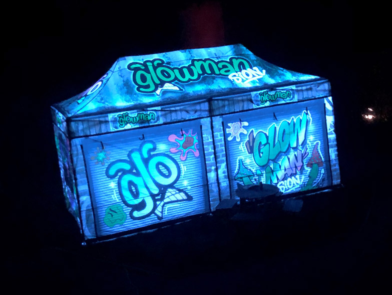 Gazebo glowing with neon lights inside 